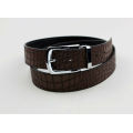 Embossed pattern crocodile leather belt with reversible buckle
